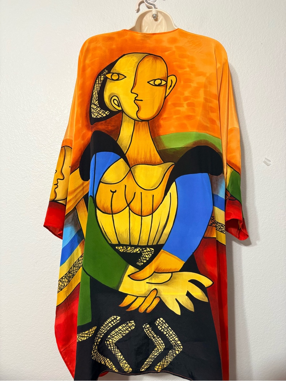 Silk Art-to-Wear Kimono Featuring Hand-Painted Designs Inspired by Pablo Picasso